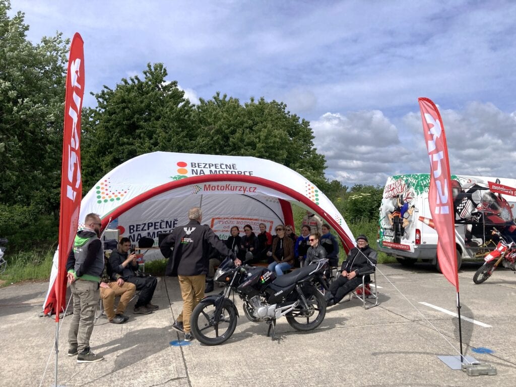 Custom red inflatable arch at Czech motorcycle roadshow