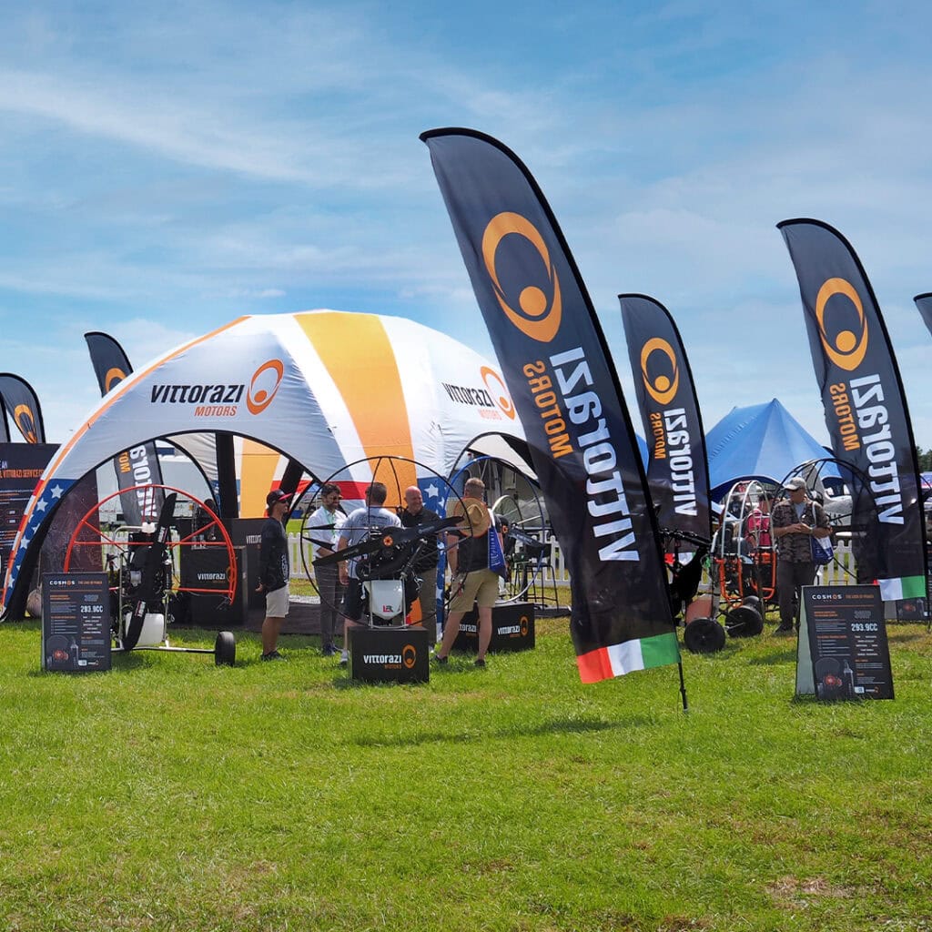 Vittorazi paramotor exhibition with inflatable arch and flags